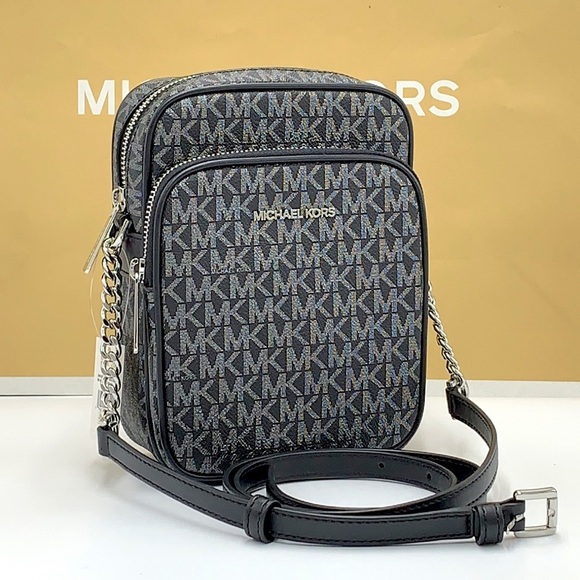 Michael Kors Handbags - MICHAEL KORS
Jet Set Travel Medium Signature Logo Crossbody 
COLOR BLACK SILVER
